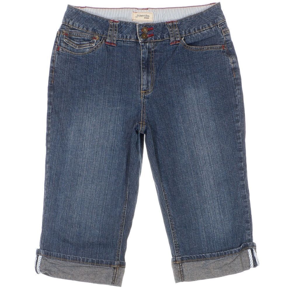 St Johns Bay Skimmer Jeans Size 12 Womens Cuffed Blue Denim Measures 30 x 15